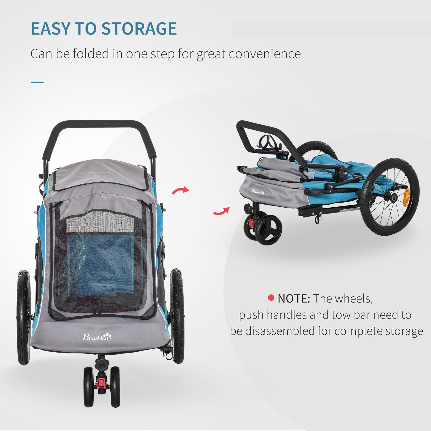 PawHut 2-IN-1 Dog Bike Trailer Pet Carrier Stroller Reflector 140 x 71 x 105cm