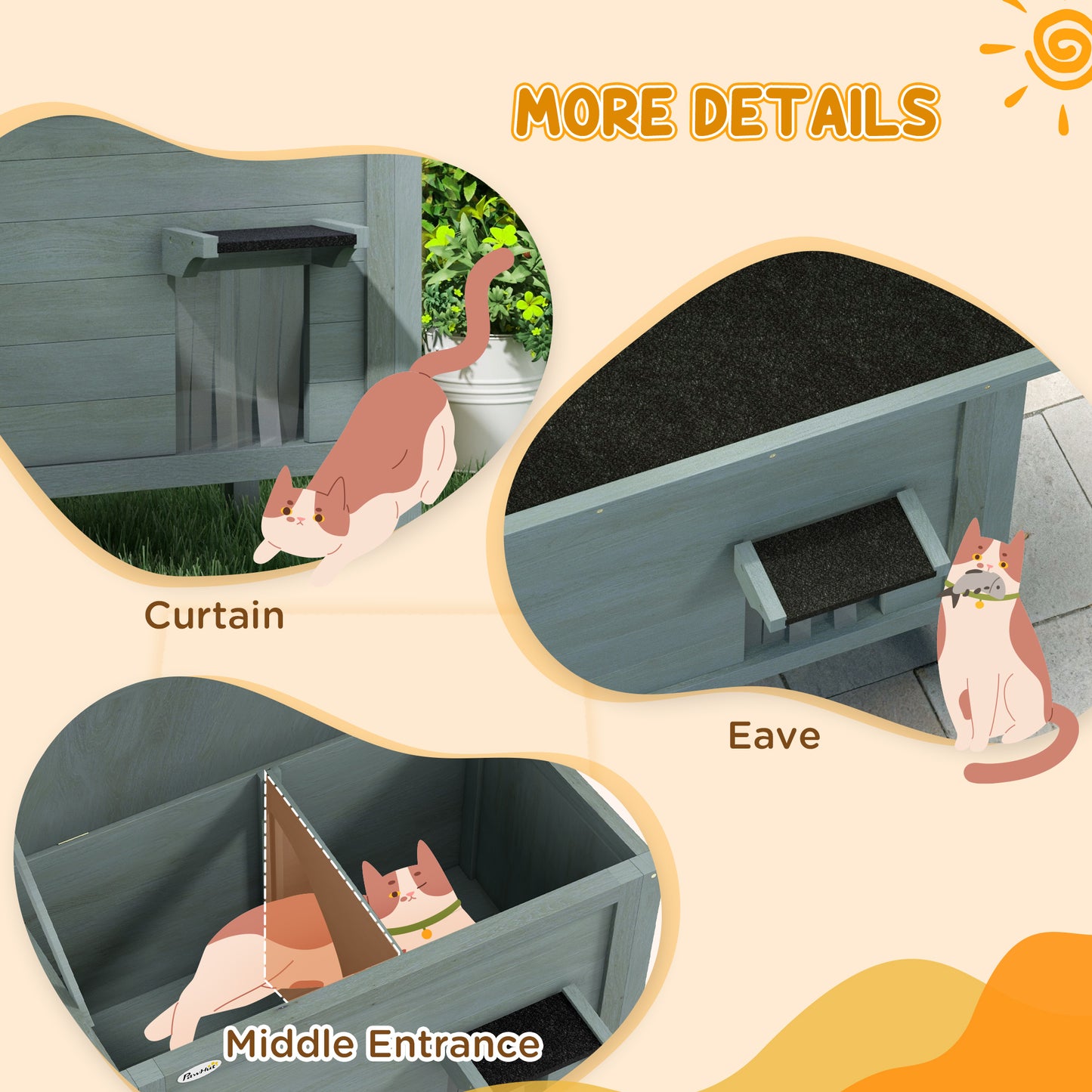 PawHut Feral Cat House Wooden Insulated with Removable Floor, Waterproof Openable Roof Charcoal Grey