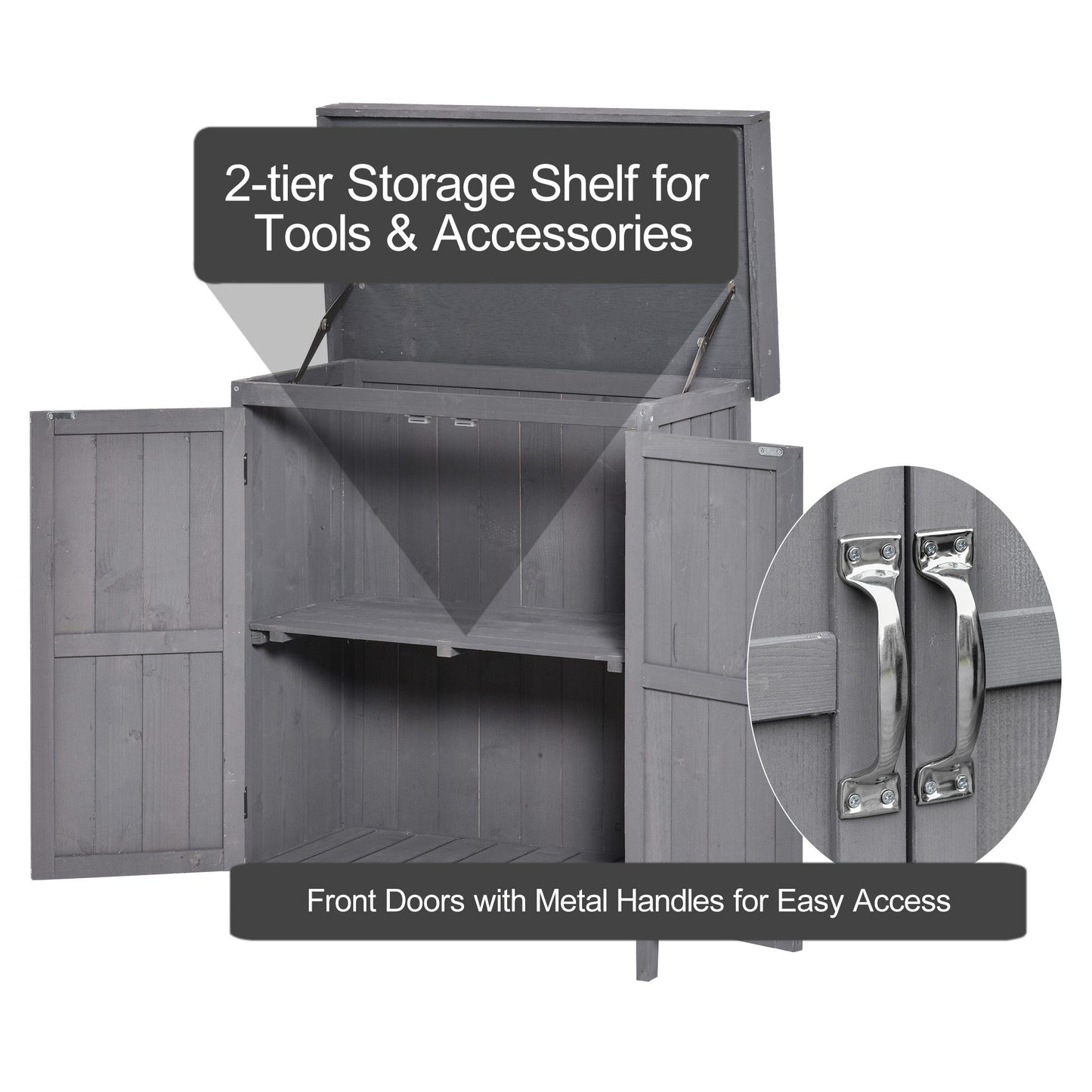 Outsunny Outdoor Garden Storage Shed Tool Wooden Box Double Doors w/ Shelf Hinged Roof