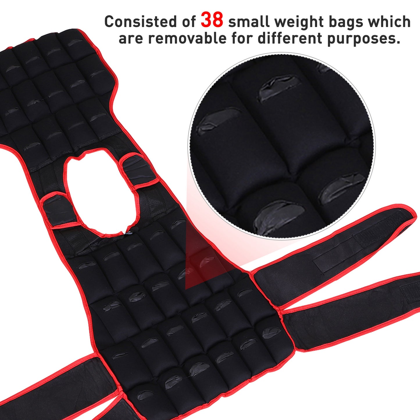 HOMCOM 20kg Metal Sand Weight Adjustable Unisex Trainer Vest Weighted Vest Black/Red