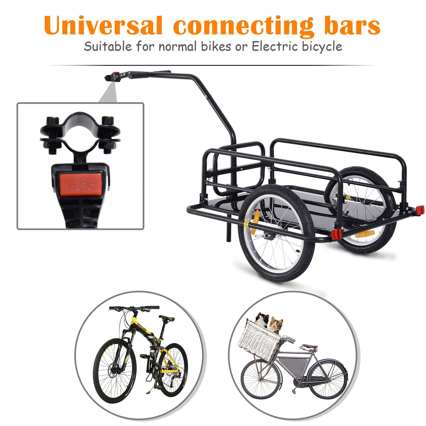 HOMCOM Folding Bicycle Cargo Storage Trolley Cart and Luggage Trailer with Hitch Black
