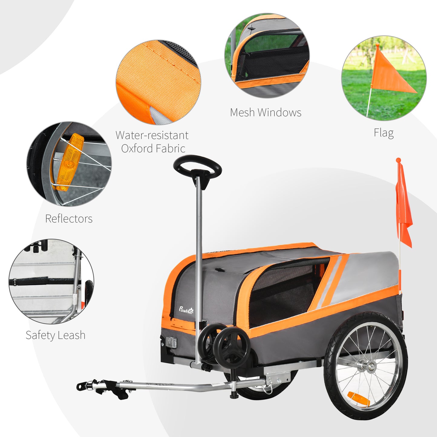 PawHut Dog Bike Trailer Two-In-One Pet Trolley Stroller Cart Bicycle Carrier Orange