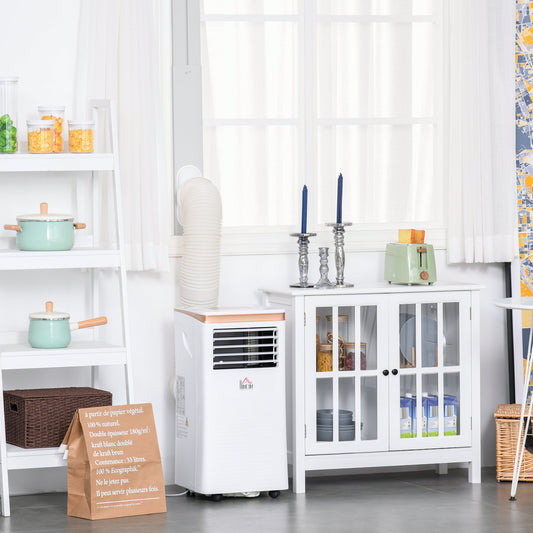 HOMCOM 9000 BTU 4-In-1 Compact Portable Mobile Air Conditioner Unit Cooling Dehumidifying Ventilating w/ Fan Remote LED Display 24 Hr Timer Auto Shut-Down Home Office