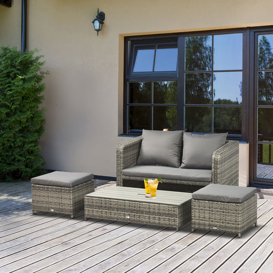 Outsunny 4-Piece Outdoor Wicker Conversation Patio Sofa Set with Lift Top Coffee Table