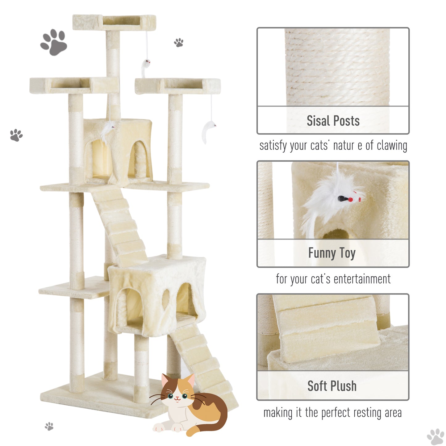 PawHut Cat Tree Scratching Post 27L x 27W x 28.5H cm-Beige