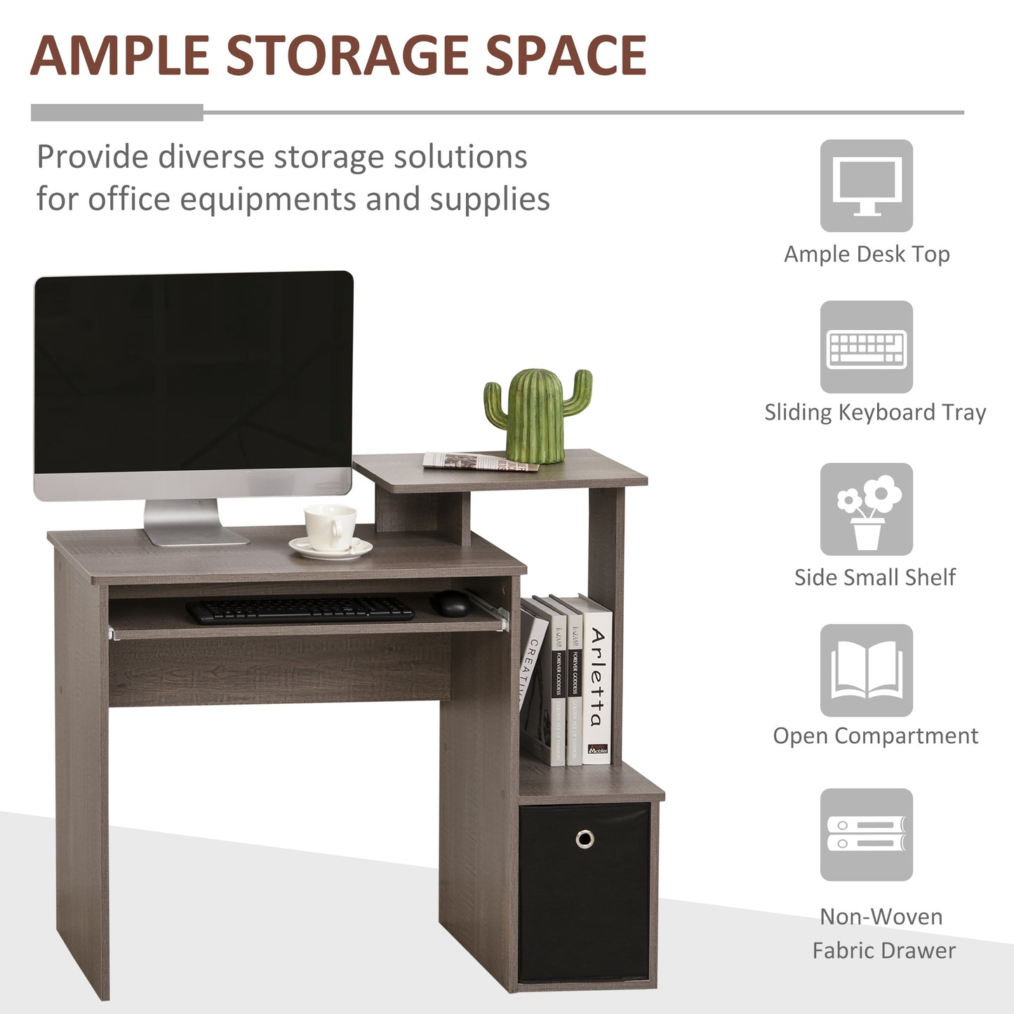 HOMCOM Particle Board Multi-Tier Computer Desk Grey