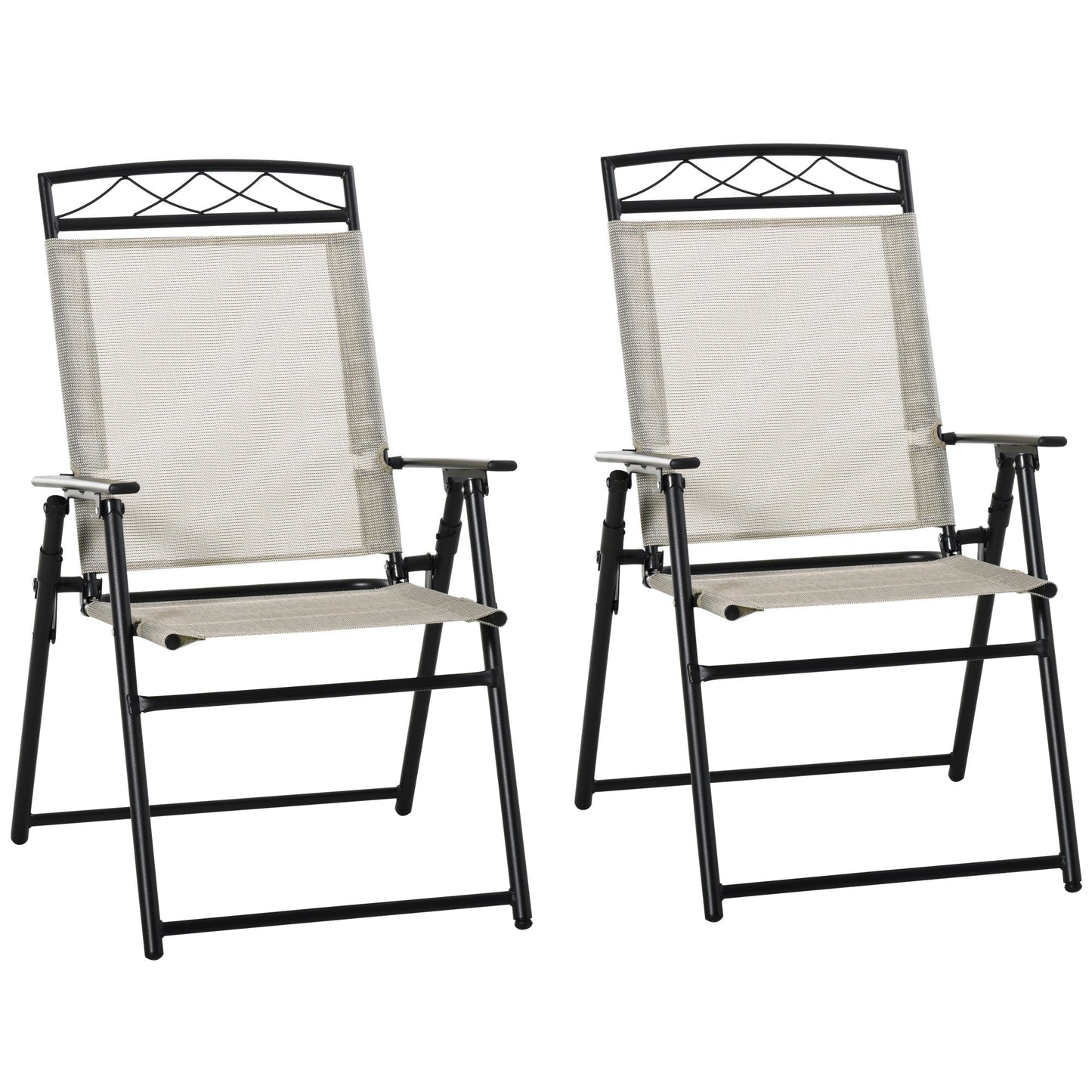 Outsunny Outdoor Chairs Set of 2 Foldable w/ Texteline Fabric for Garden Balcony Poolside