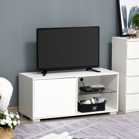 HOMCOM Modern TV Stand Media Unit w/ Cabinet 2 Shelves Living Room Home Office White