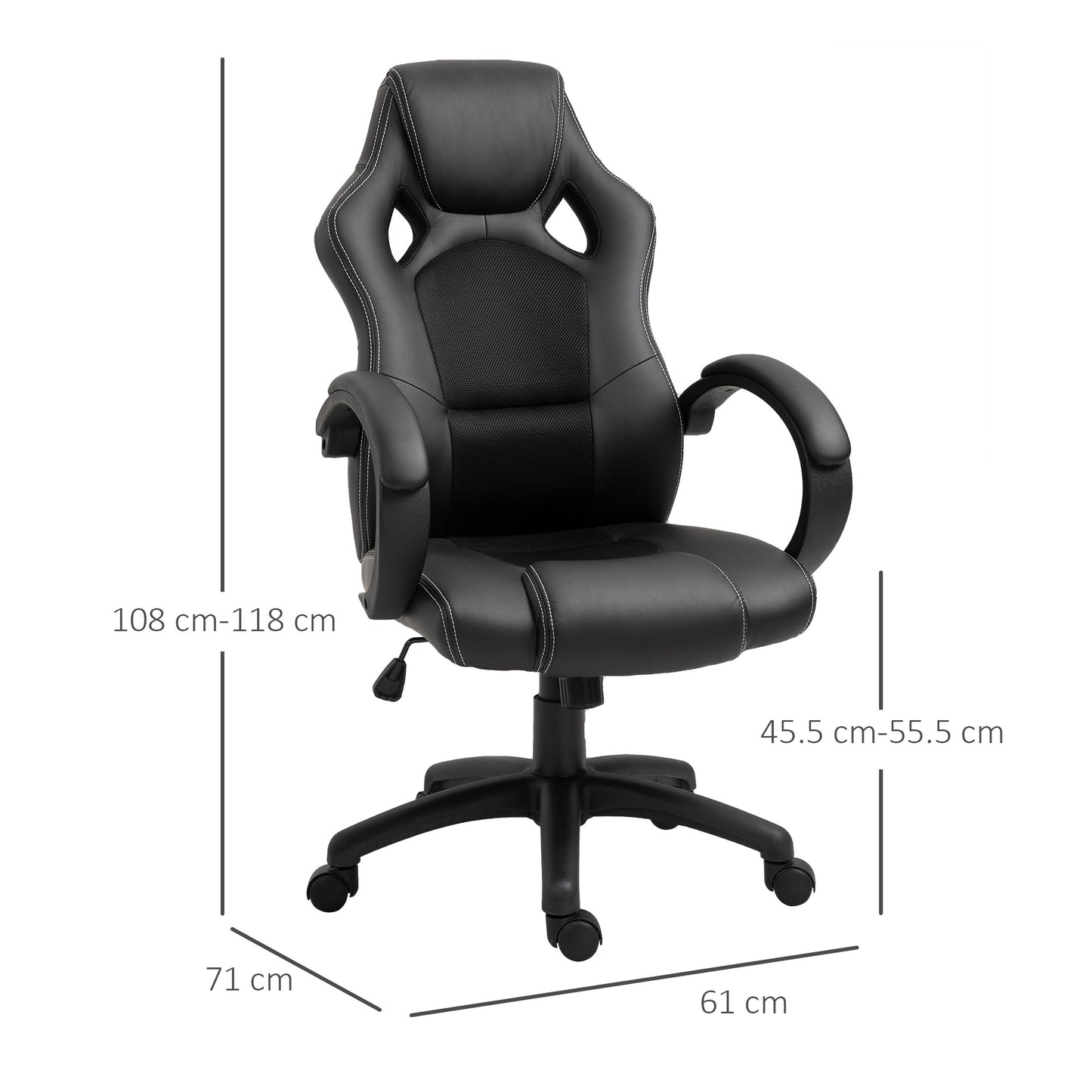 HOMCOM Racing Chair Gaming Sports Swivel Leather Office PC Chair Height Adjustable-Black