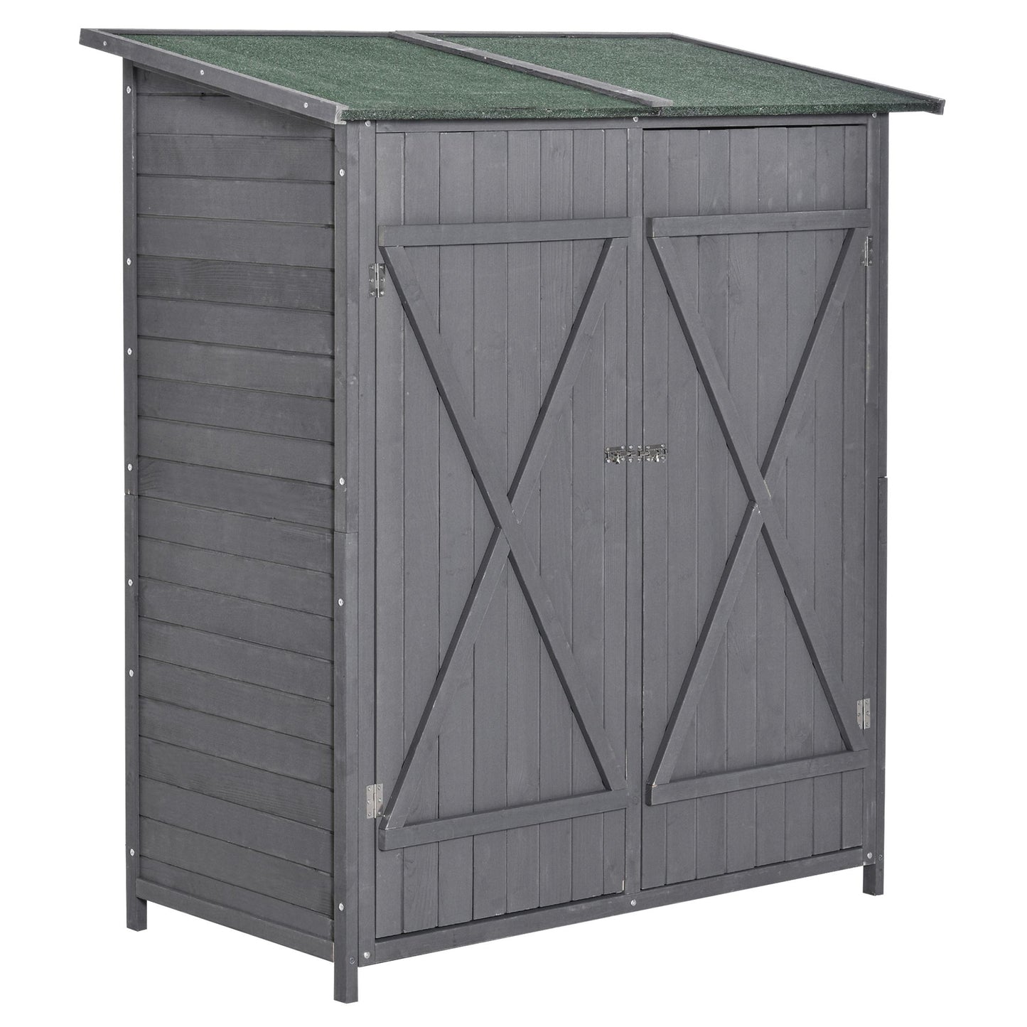 Outsunny Garden Wood Storage Shed w/ Storage Table, Asphalt Roof, Double Door, Grey