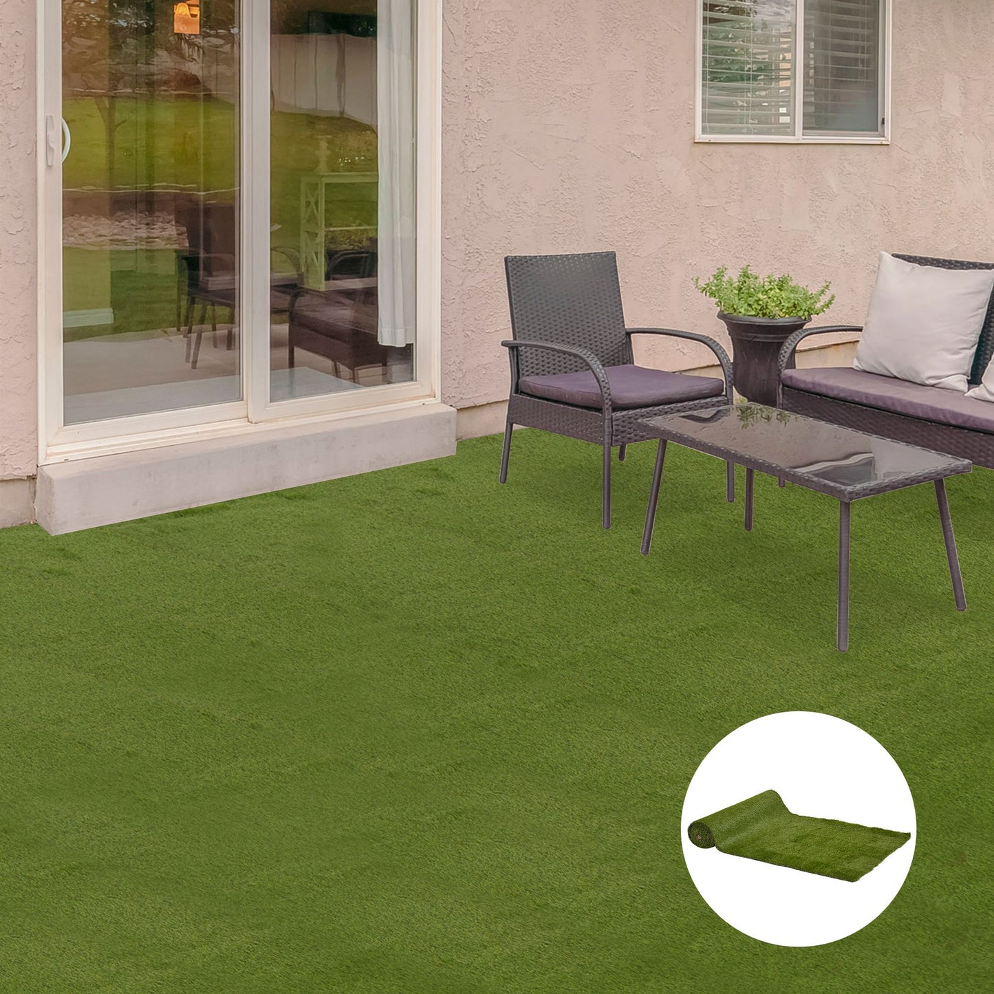 Outsunny 4 x 1m Artificial Grass Turf with 30mm Pile Height Non-toxic Drainage Holes