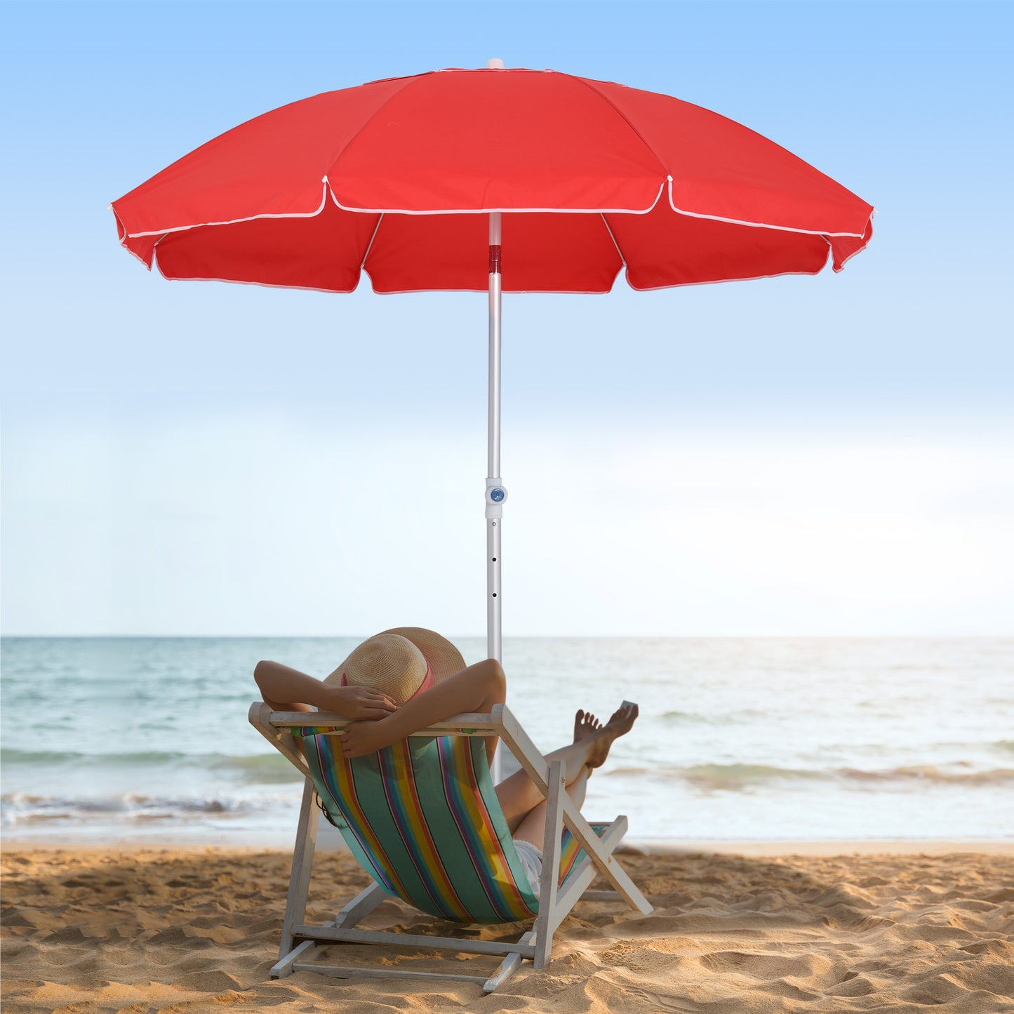 Outsunny Arc. 1.9m Beach Umbrella w/ Adjustable Angle Pointed Design Carry Bag Red