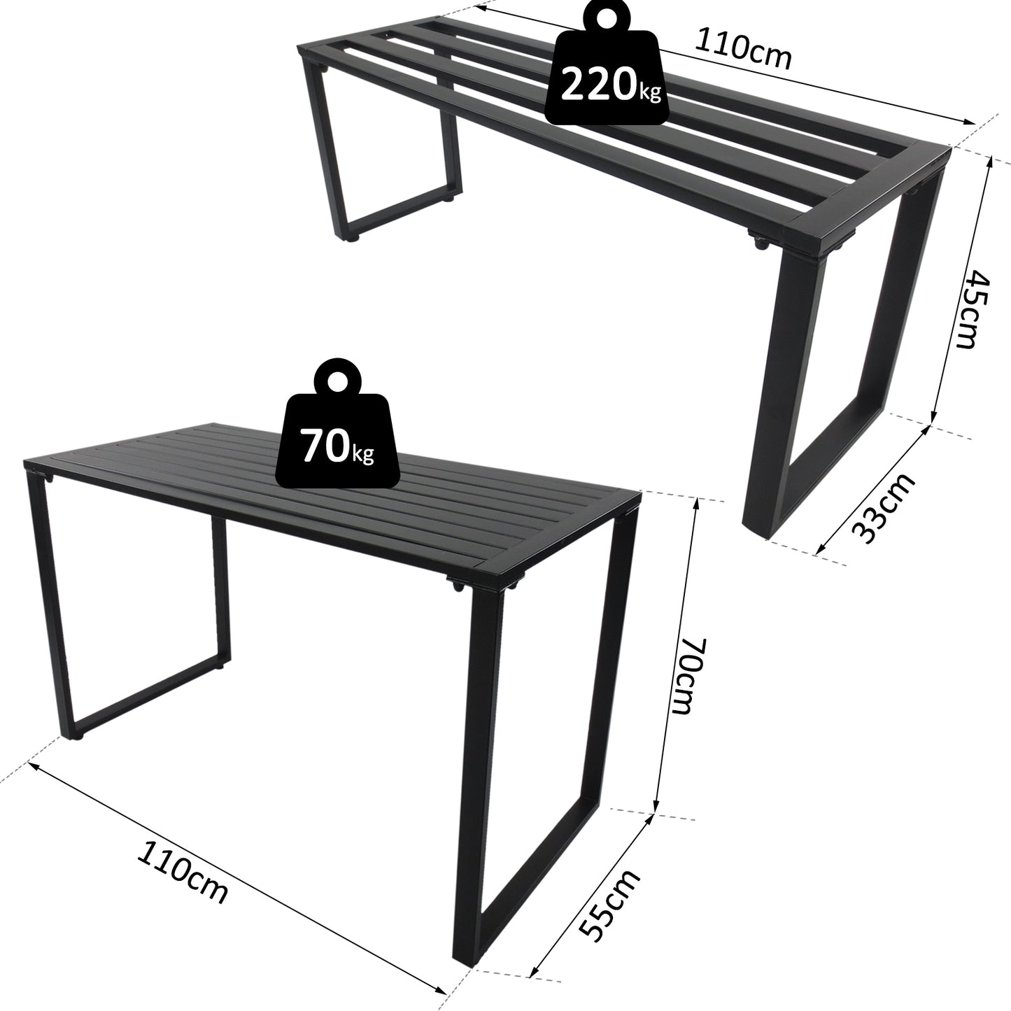 Outsunny 3 Pcs Metal Table W/Bench Set-Black