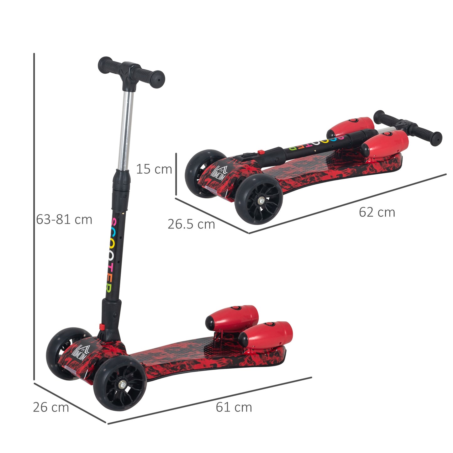 HOMCOM Kids Tri-Wheel Plastic Scooter w/ Engine-Look Water Spray Red