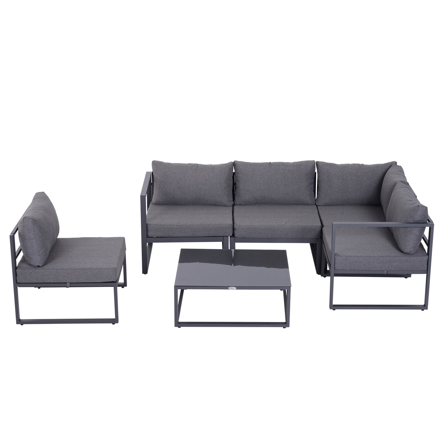 Outsunny 6 Pcs Sectional Sofa Set Aluminium Frame, Tempered Glass, W/Cushions-Grey