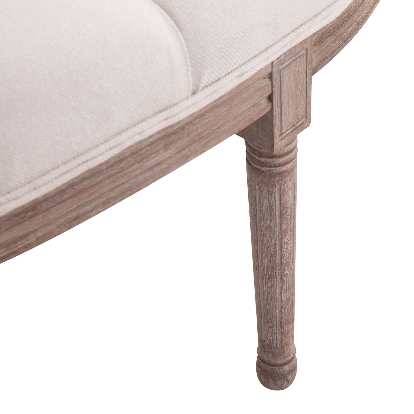 HOMCOM Rubber Wood Tufted Half-Circle Footstool Cream