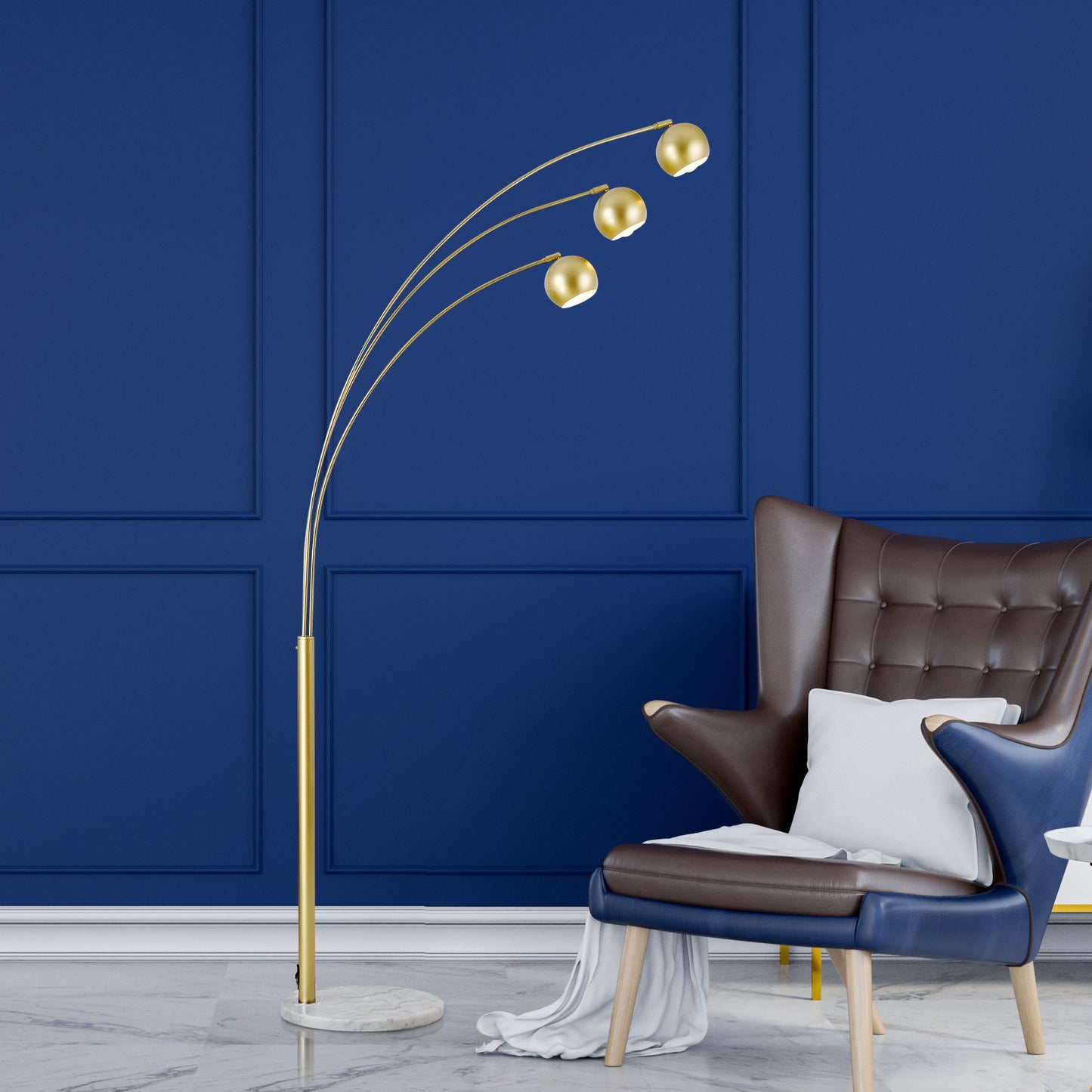 HOMCOM Steel 3-Branch Floor Lamp Gold