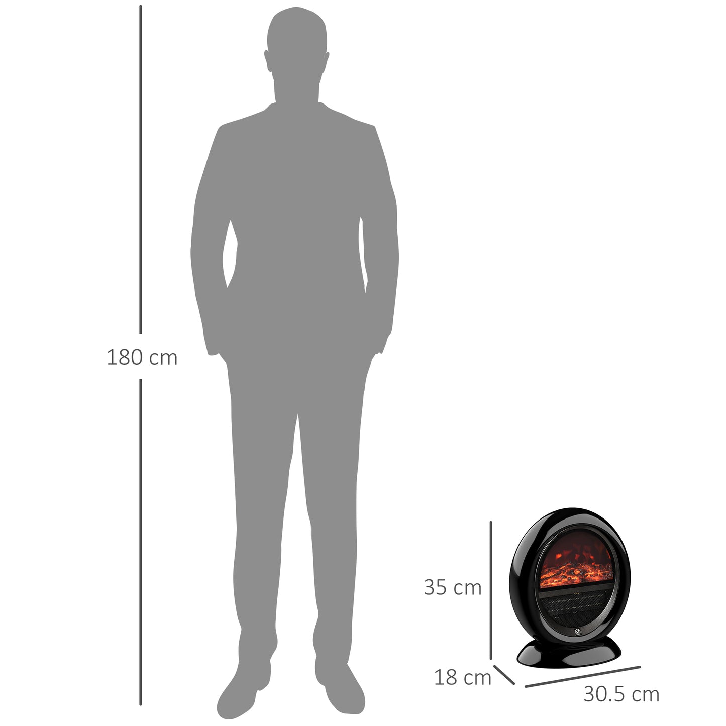 HOMCOM Freestanding Electric Fireplace Heater W/ Flame Effect Rotatable Head Black