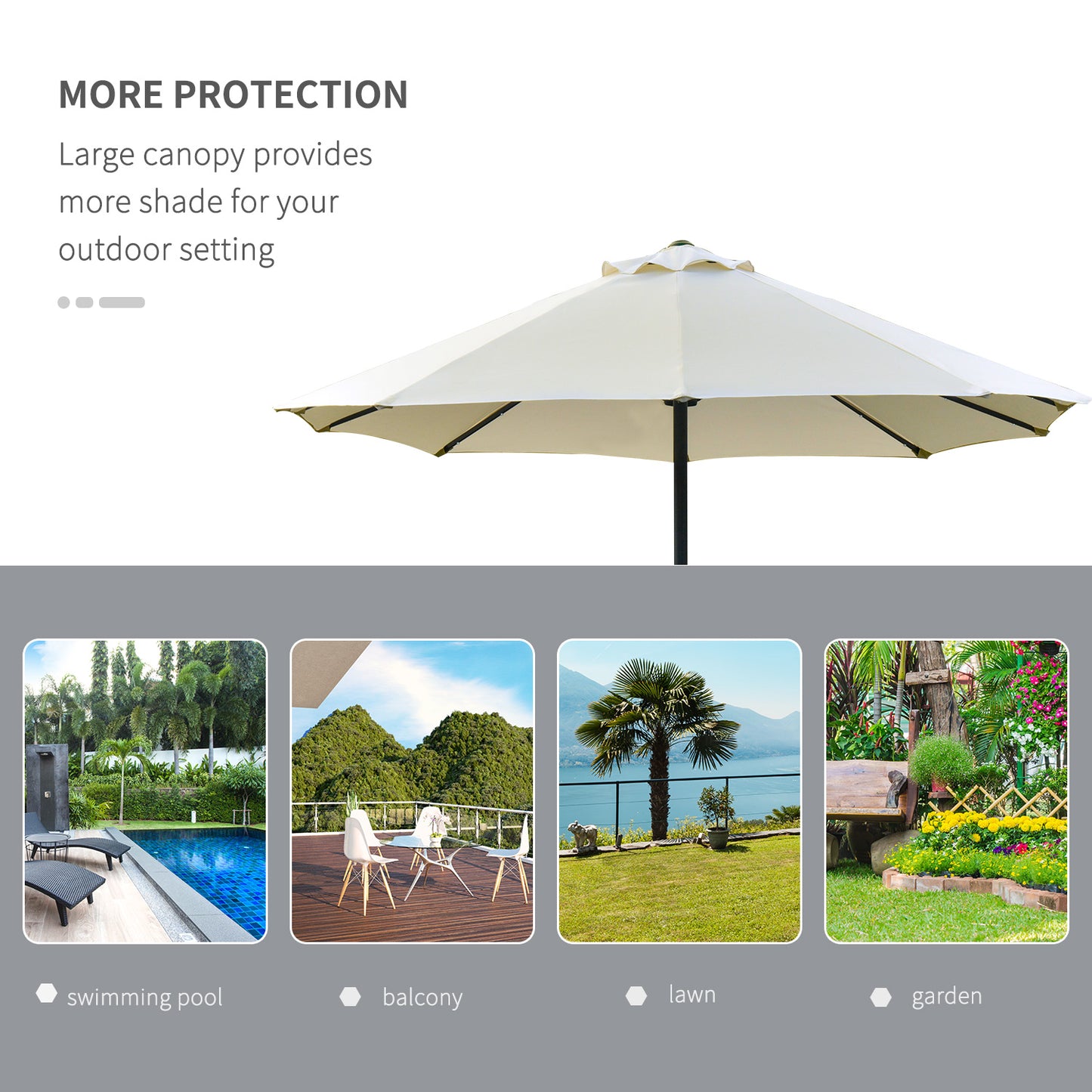 Outsunny 4.4m Double-Sided Sun Umbrella Patio Parasol LED Solar Lights Cream White