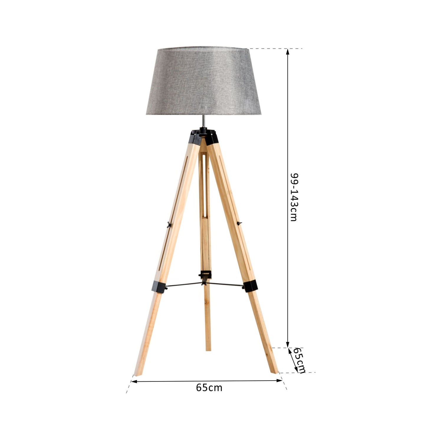 HOMCOM Classic Tripod  Floor Lamp, Adjustable Height-Grey
