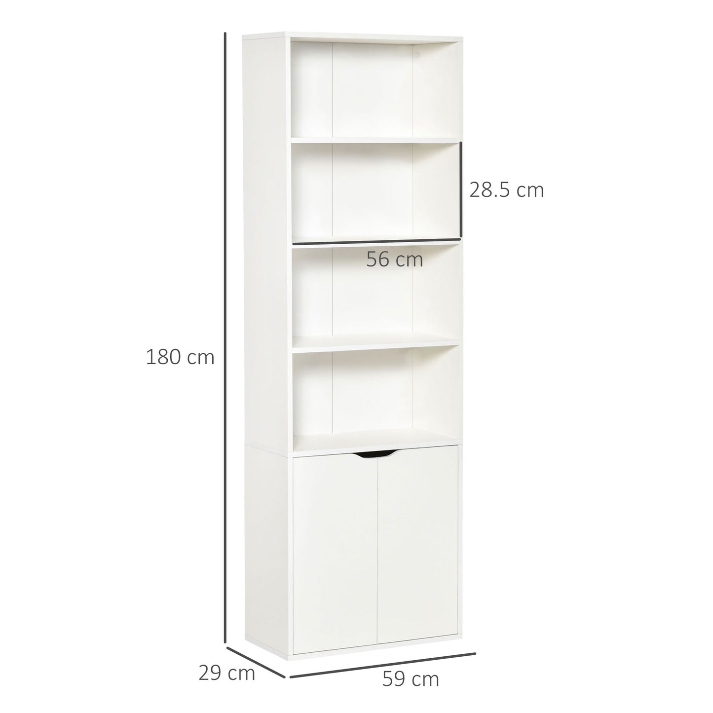 HOMCOM 2 Door 4 Shelves Tall Bookcase Modern Bookshelf Storage Display Unit White