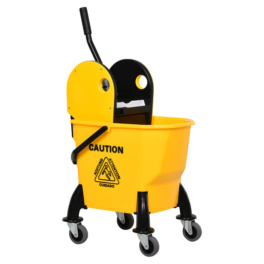 HOMCOM 26L Commercial Plastic Mop Bucket & Water Wringer Yellow