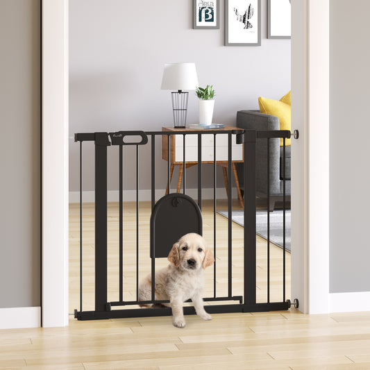 PawHut 75-103 cm Extra Wide Pet Safety Gate, Stair Pressure Fit, Double Locking for Doorways, Hallways, Black