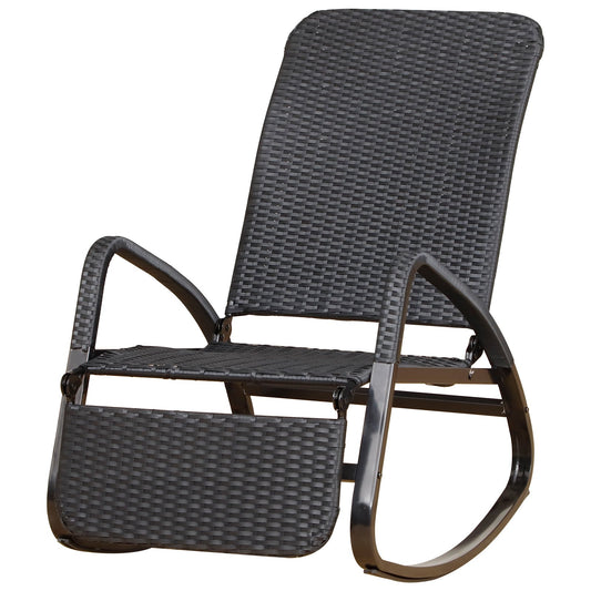 Outsunny PE Rattan Foldable Recliner Rocking Chair w/ Footrest Black