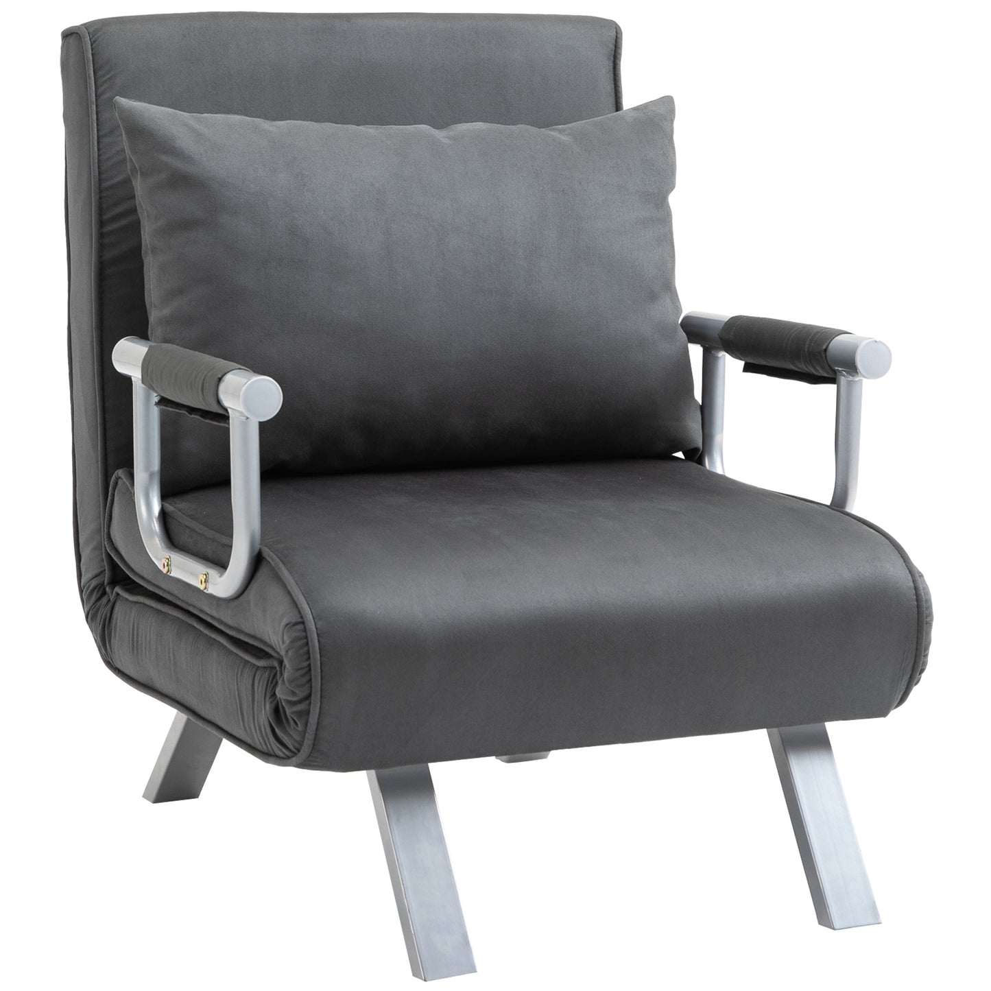 HOMCOM Suede Upholstered 5-Position Single Sofa Bed Grey