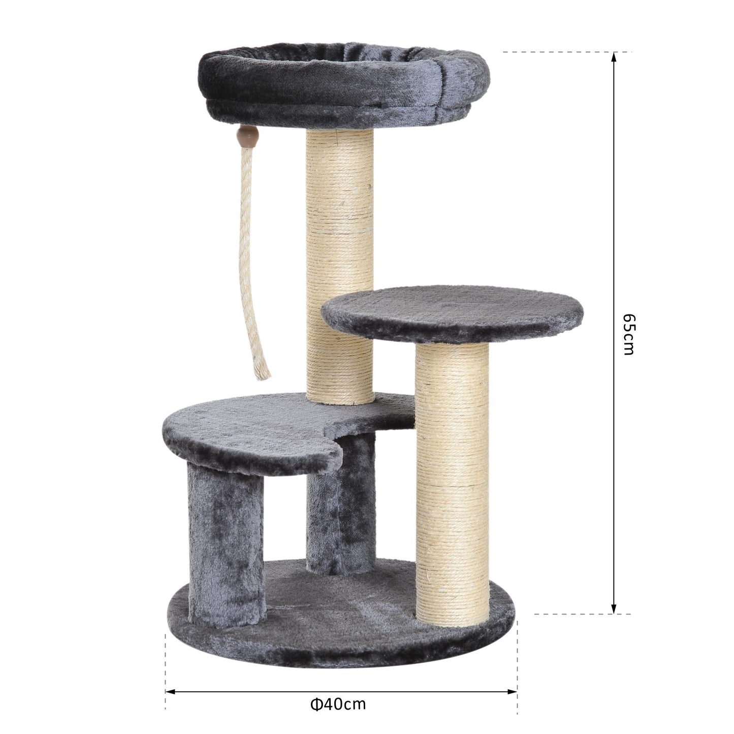 PawHut Cat Tree Kitty Scratcher Kitten Activity Center, Ø40x65H cm-Grey