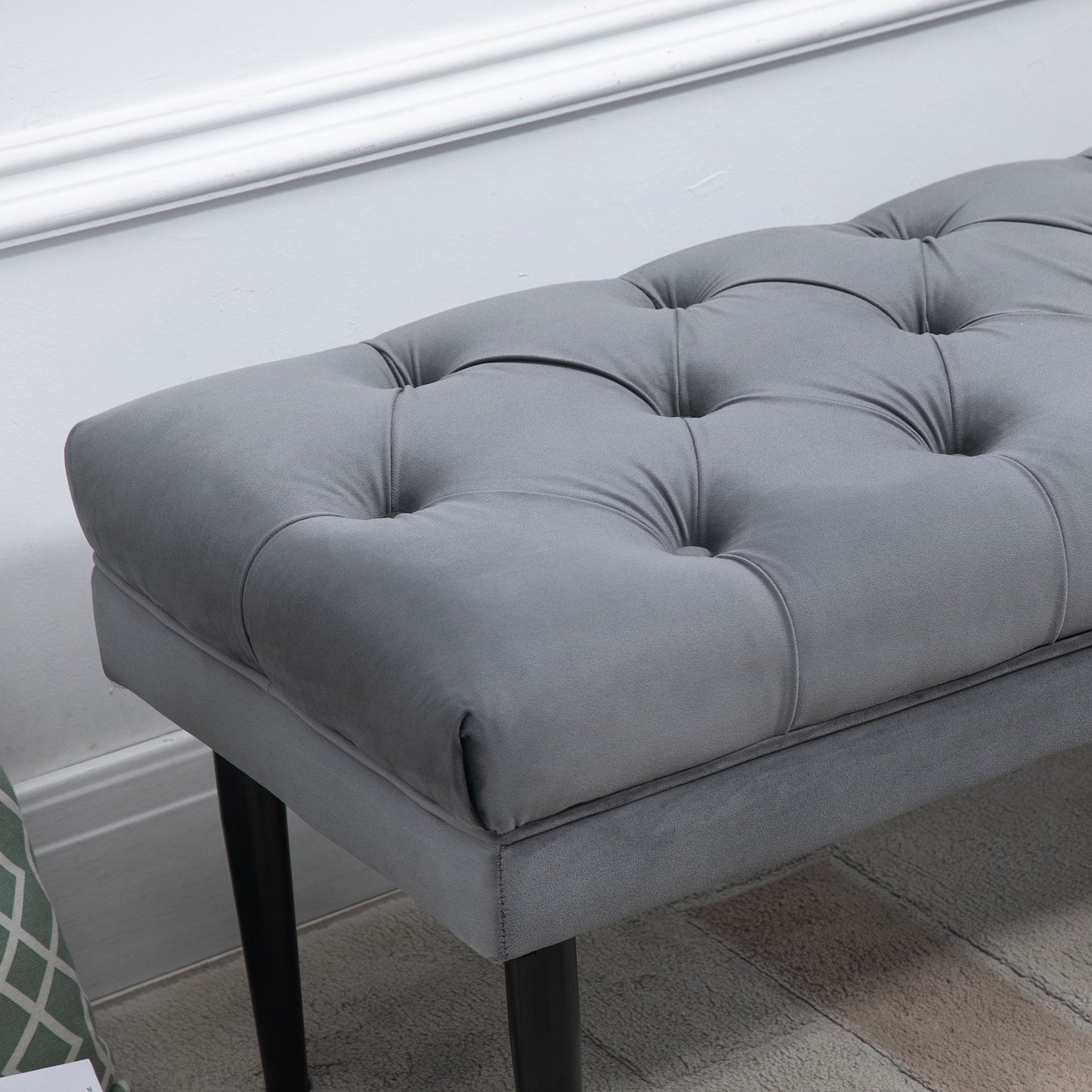 HOMCOM Bed End Bench Button Tufted Accent Bench for Living Room Bedroom Hallway Grey