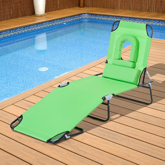 Outsunny Sun Lounger Recliner W/Pillow-Green