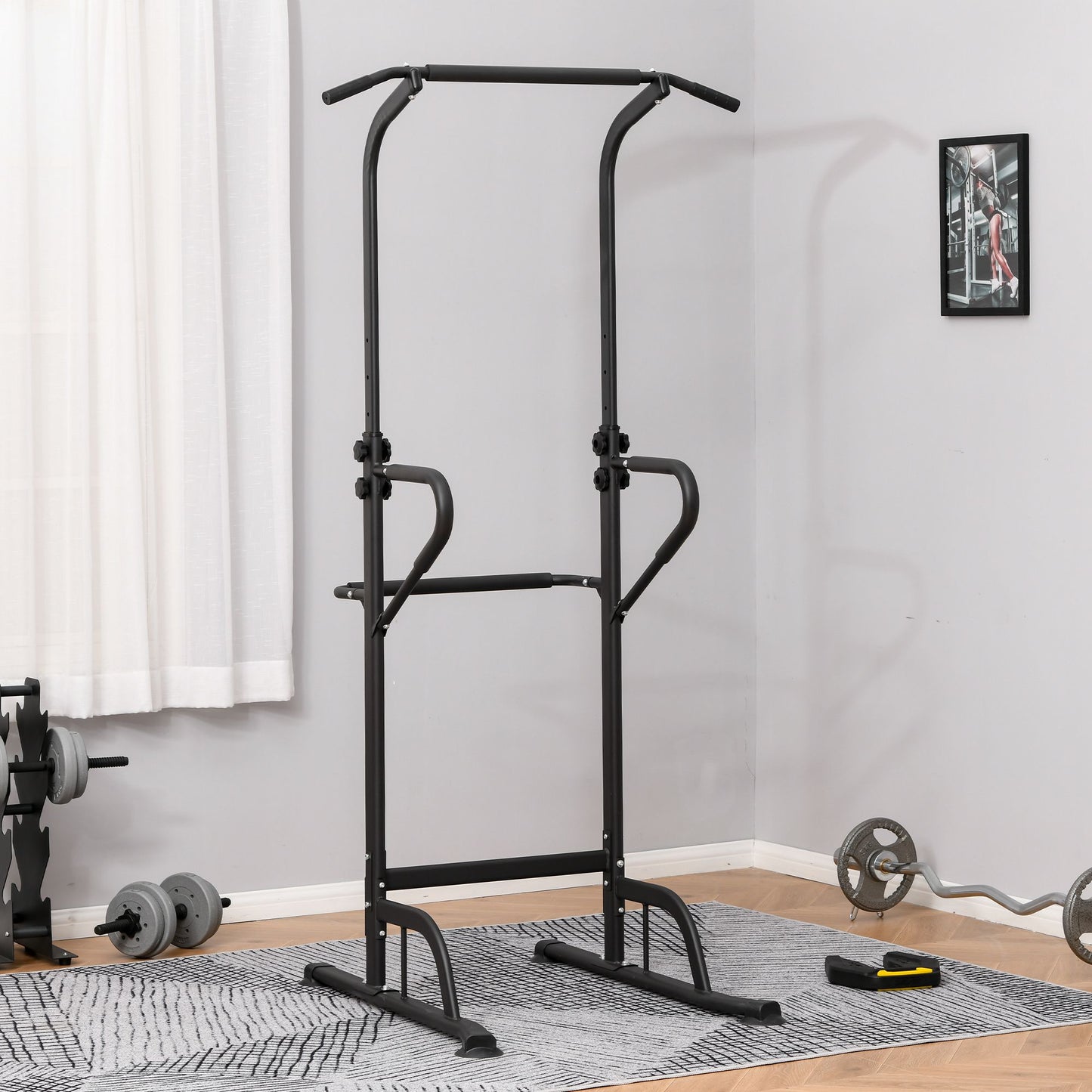 HOMCOM Power Tower Dip Station Pull Up Bar Multi-Function Push Up Station Equipment