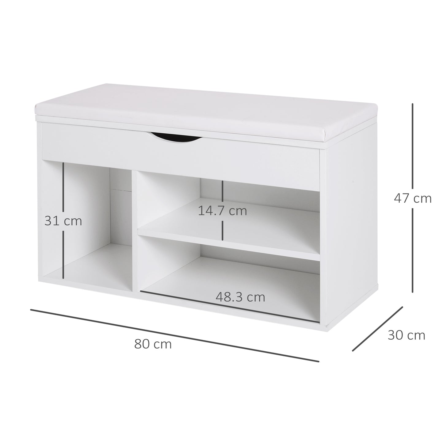 HOMCOM Shoe Cabinet, 80Lx30Wx47H cm, Particle Board-White