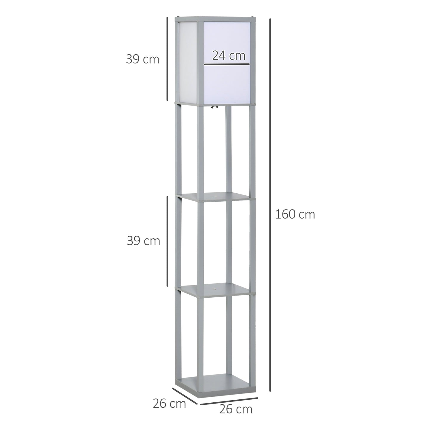 HOMCOM 4-Tier Floor Lamp Standing Lamp with Storage Shelf for Home Office Dorm Grey