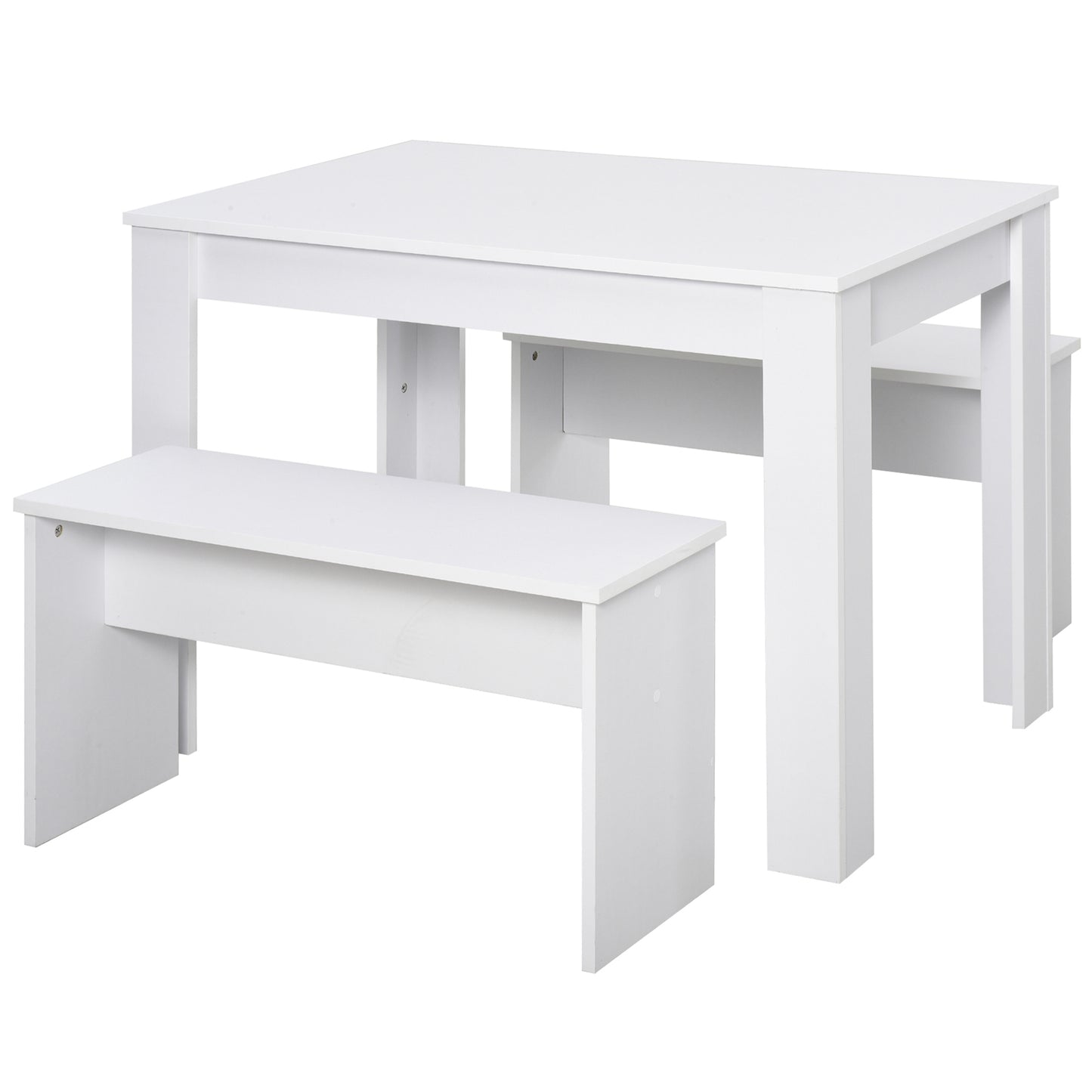 HOMCOM Particle Board 3-Piece Dining Set Dining Table with Benches White