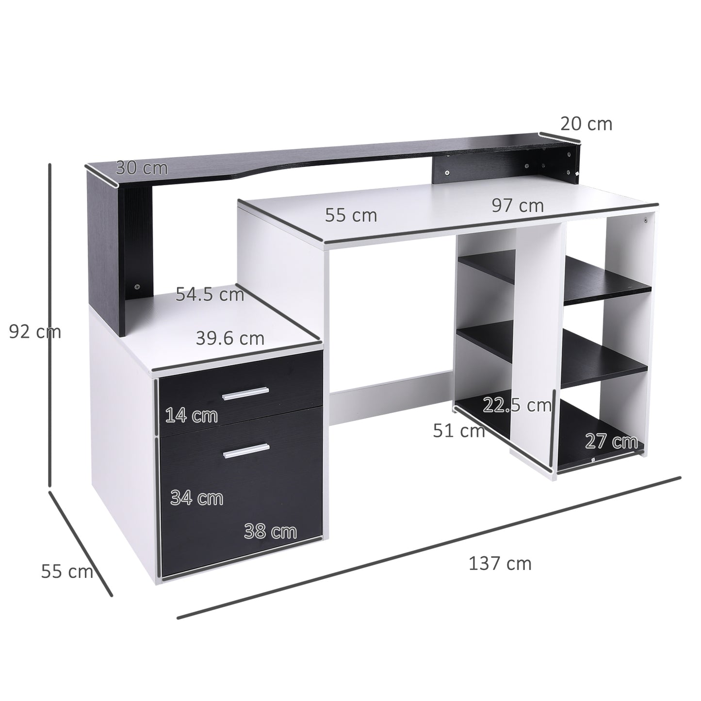 HOMCOM Wooden Computer Desk Writing Desk Office Table 140L x 55D x 92H cm-Black/White