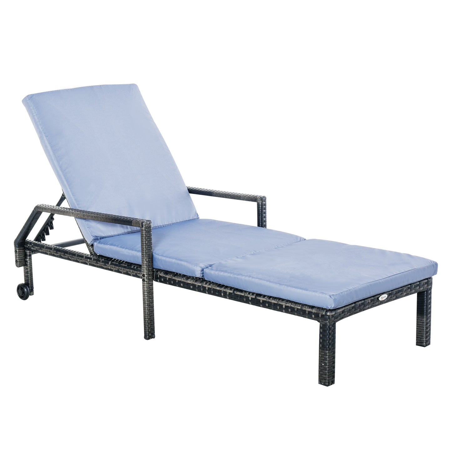 Outsunny Mixed Grey Rattan Sun Lounger Garden Furniture w/ Adjustable Backrest & Wheels