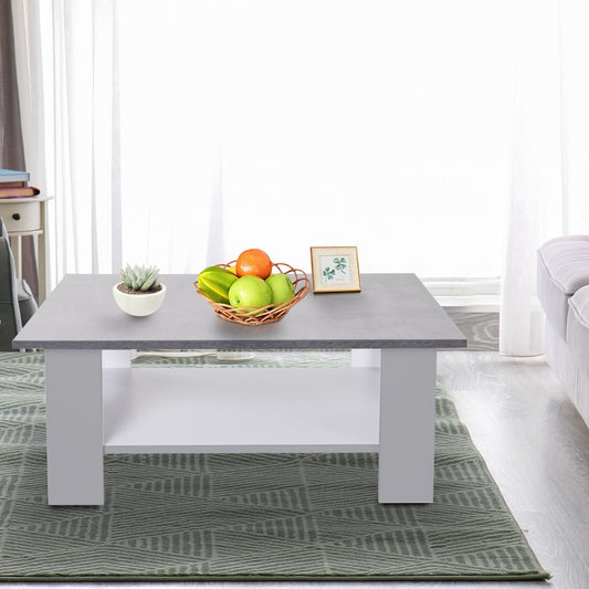 HOMCOM 2 Tier Vintage Coffee Table, 80W x 80D x 31.5Hcm-Cement/white