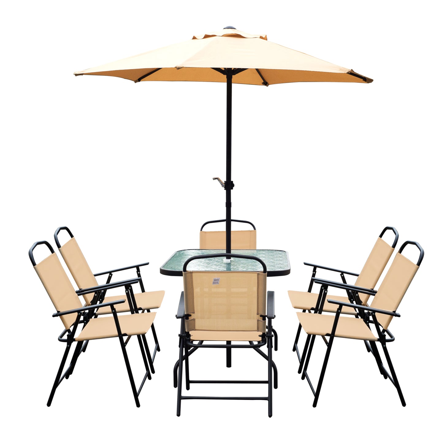 Outsunny 8 Pcs Dining Set W/Umbrella, Textilene-Beige