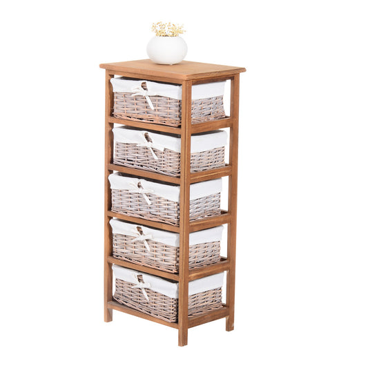 HOMCOM 5-Drawers Storage Unit, Wooden Frame W/Wicker Woven Baskets