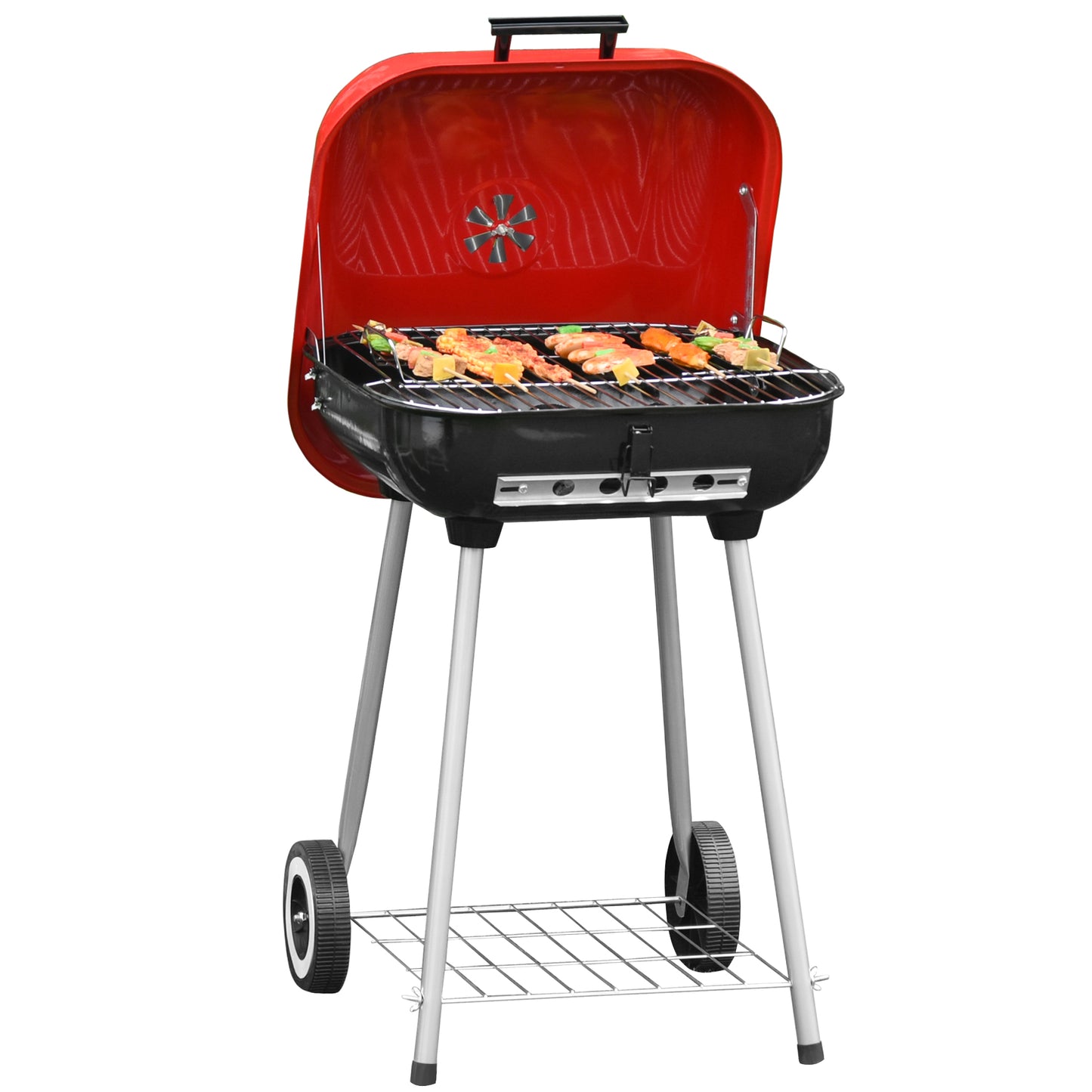 Outsunny Charcoal Barbecue Grill W/2 Wheels, 45x47.5x70 cm-Red/Black