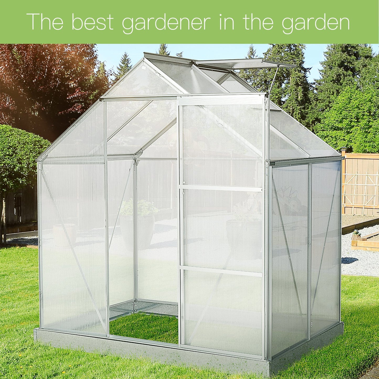 Outsunny 6x6ft Walk-In Polycarbonate Greenhouse w/ Window Clear