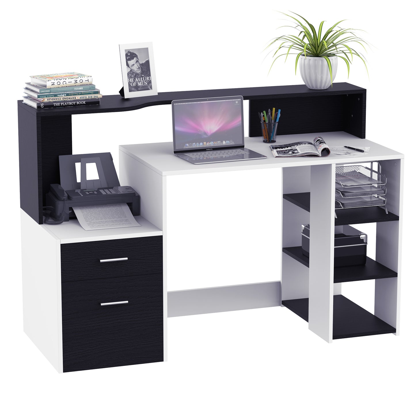 HOMCOM Wooden Computer Desk Writing Desk Office Table 140L x 55D x 92H cm-Black/White