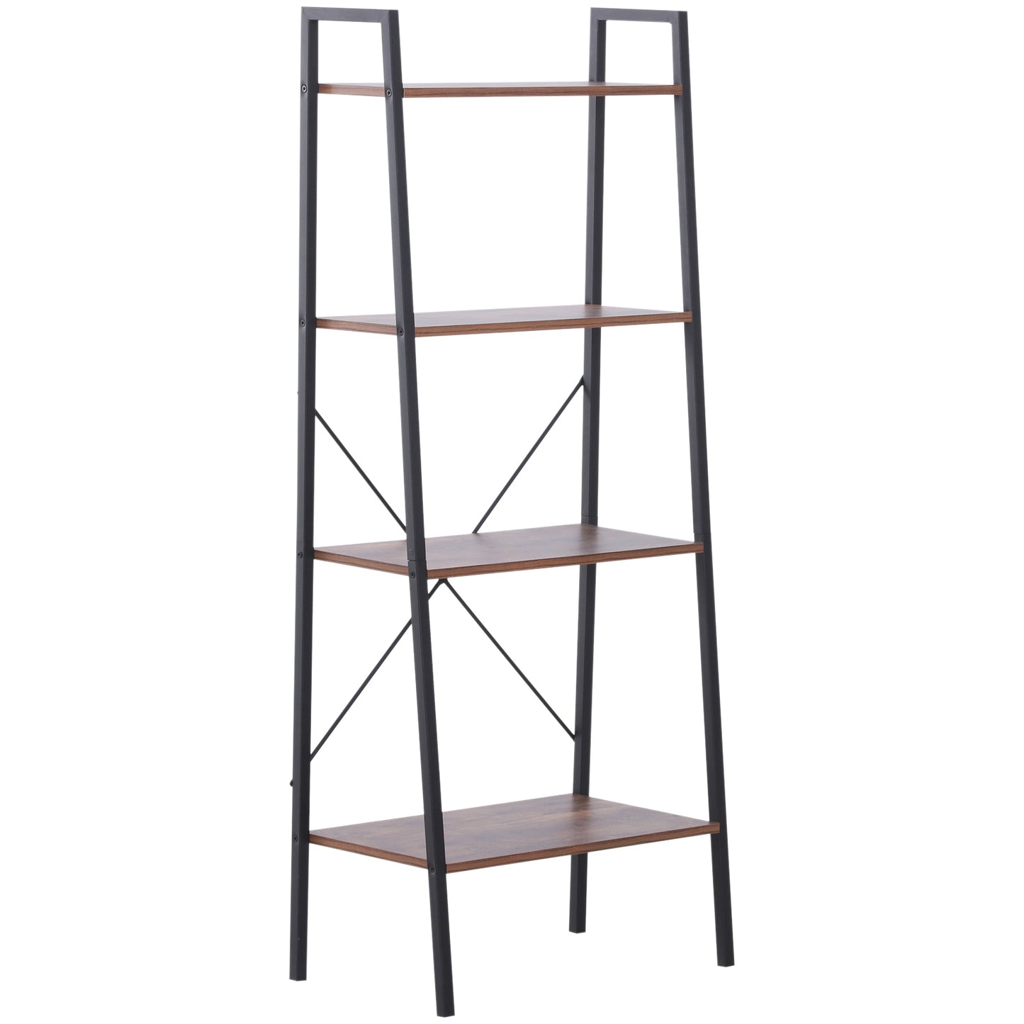 HOMCOM 4-Tier Storage Rack, 60Lx35Wx145H cm, MDF, Steel-Black/Wood Colour