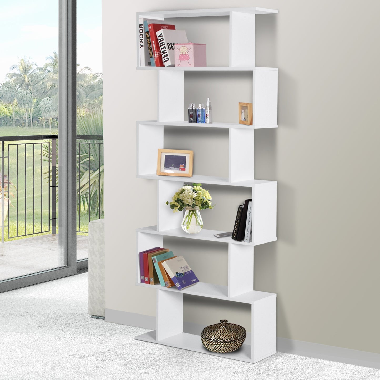 HOMCOM Particle Board 6-Tier Asymmetrical Shelving Unit White