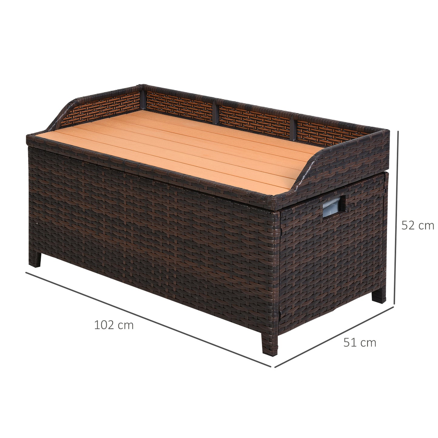 Outsunny PE Rattan Bench Patio Wicker Storage Basket Seat Furniture, 102Lx51Wx51H cm-Mixed Brown