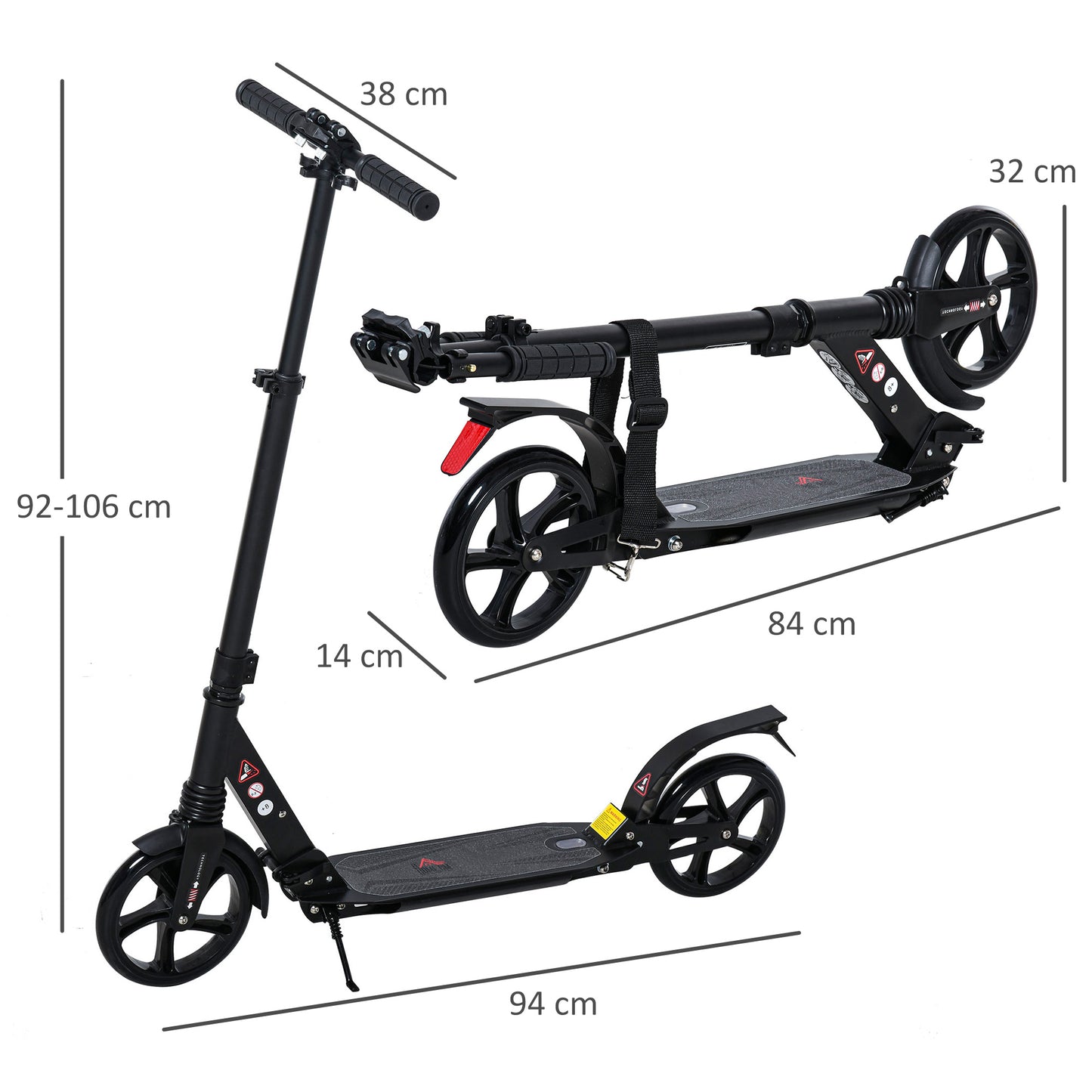 HOMCOM Foldable Aluminum Ride On Toy Kick Scooter For 8+ Adult Teens w/ Foot Brake