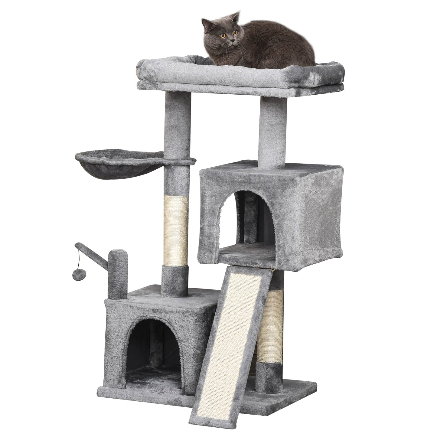 PawHut Cat Tree Tower w/ Sisal Scratching Posts Pad Hanging Ball Perch Condo Hammock