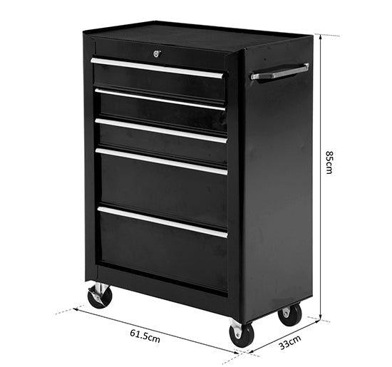 HOMCOM Steel 5-Drawer Rolling Tool Storage Cabinet Tool Chest Black